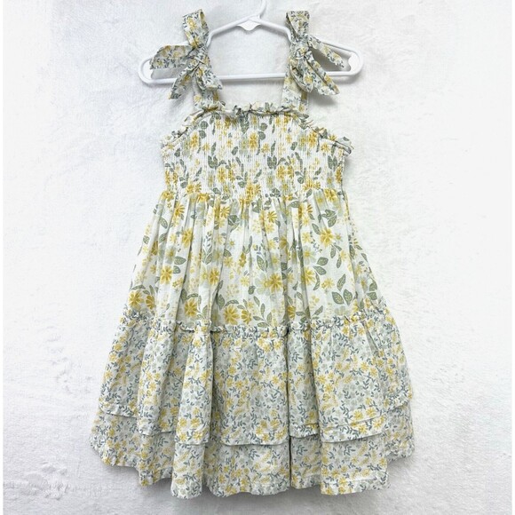Tahari Tiered Ruffle Dress Girls Toddler 3T Lined Smocked Bows Prairie Floral - Picture 1 of 12